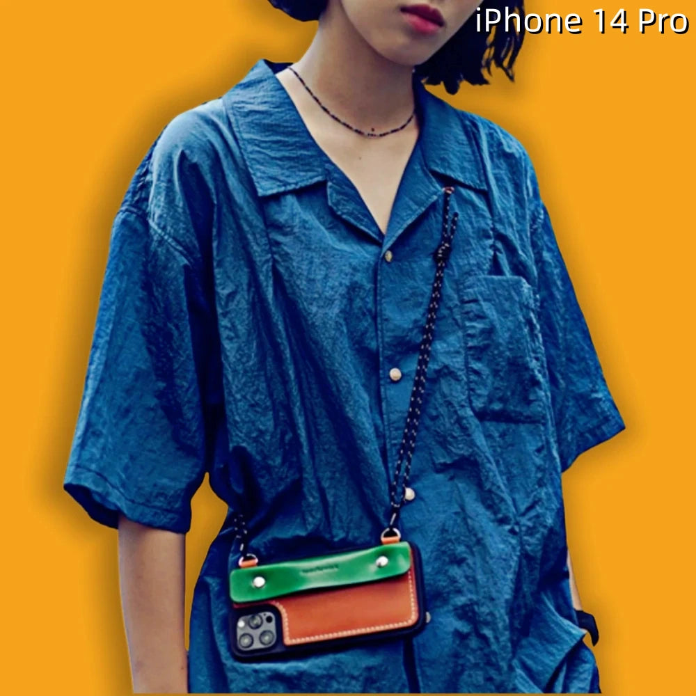 iPhone 14 Pro Leather Case | with Strap Crossbody and Wallet