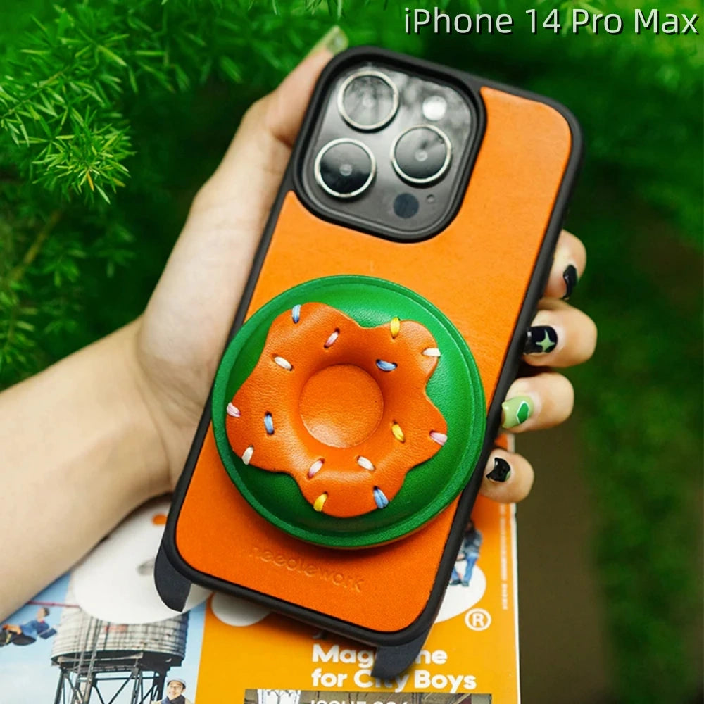 iPhone 14 Pro Max Leather Case | with Handle Strap and Donut Design