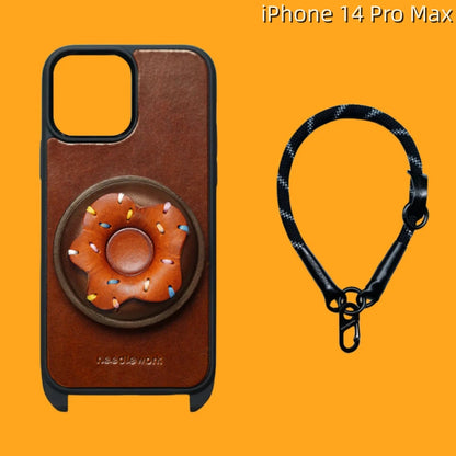 iPhone 14 Pro Max Leather Case | with Handle Strap and Donut Design