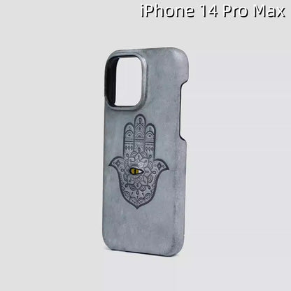 iPhone 14 Pro Max Leather Case | with 3D Eye and Hand Pattern