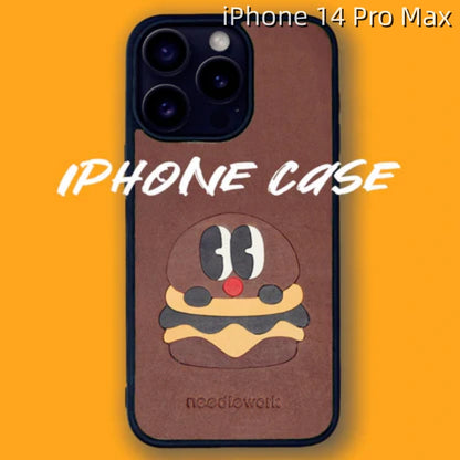 iPhone 14 Pro Max Leather Case | with Hand Made Hamburger Design