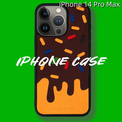 iPhone 14 Pro Max Leather Case | with Hand Made Ice Cream Design
