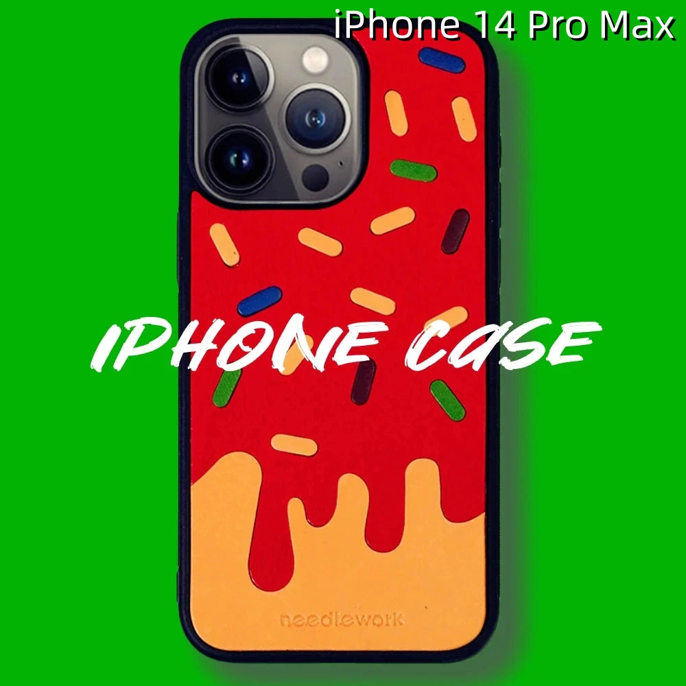 iPhone 14 Pro Max Leather Case | with Hand Made Ice Cream Design