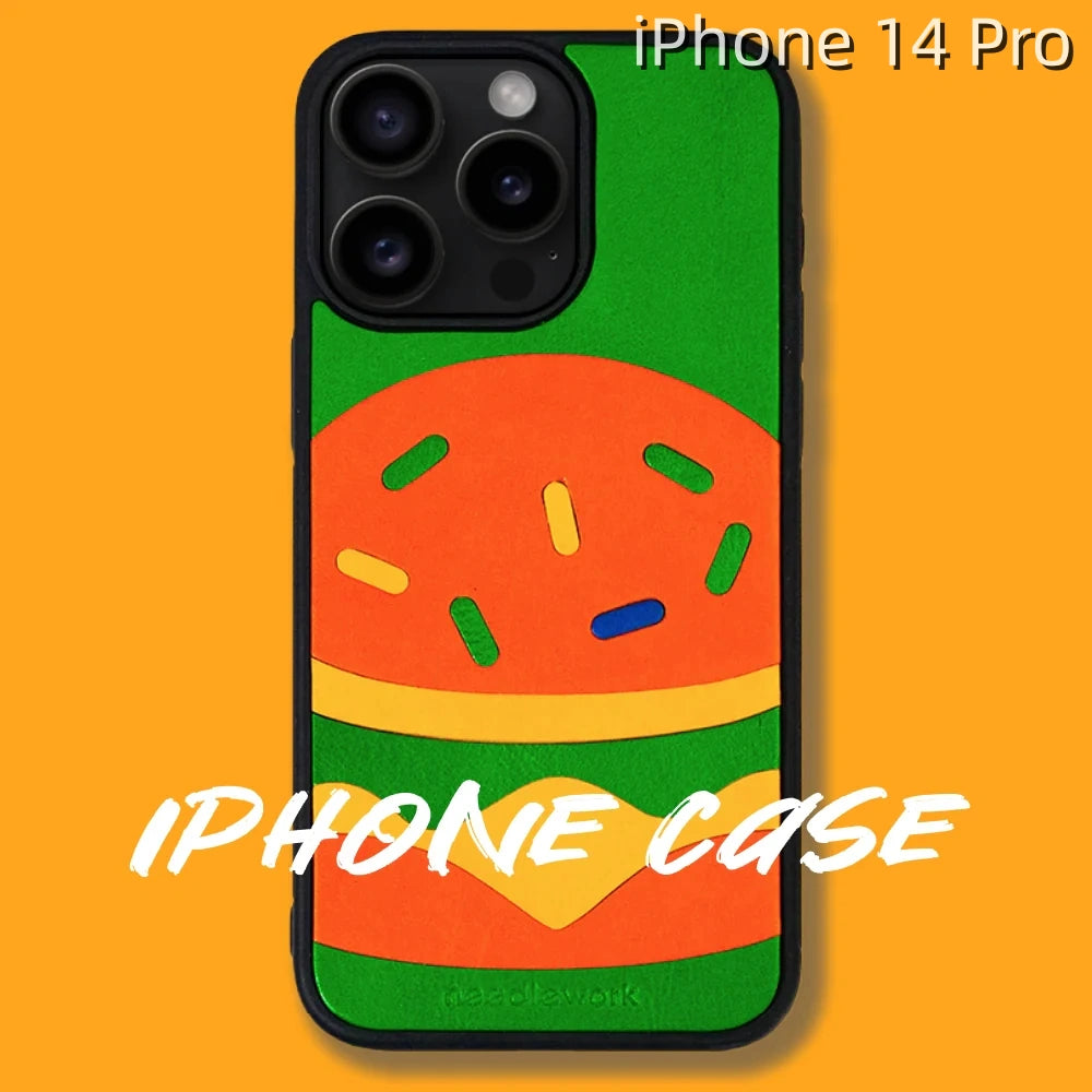 iPhone 14 Pro Leather Case | with Hand Made Hamburger Design