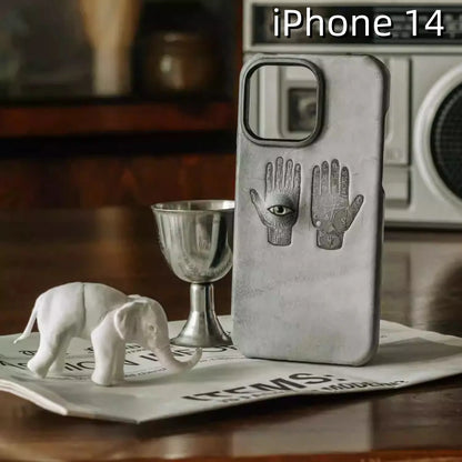 iPhone 14 Leather Case | with 3D Eye and Hand Pattern