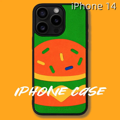 iPhone 14 Leather Case | with Hand Made Hamburger Design