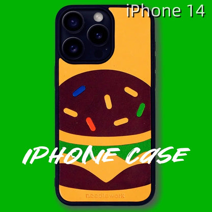 iPhone 14 Leather Case | with Hand Made Hamburger Design