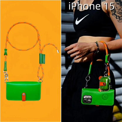 iPhone 15 Leather Max Case | with Strap and Flip Wallet