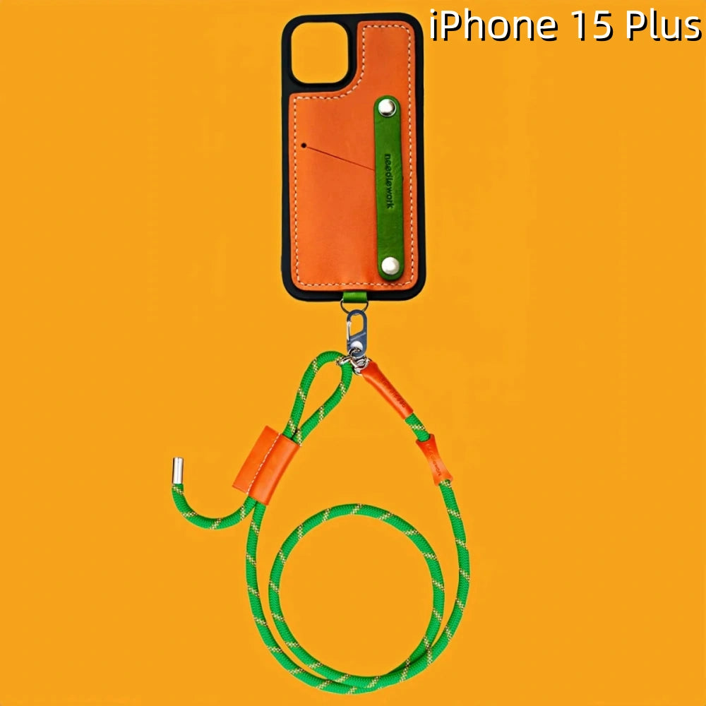 iPhone 15 Plus Leather Leather Case | with Strap and Card Holder
