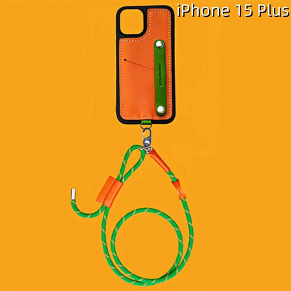 iPhone 15 Plus Leather Leather Case | with Strap and Card Holder