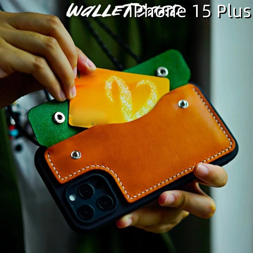 iPhone 15 Plus Leather Case | with Strap and Wallet