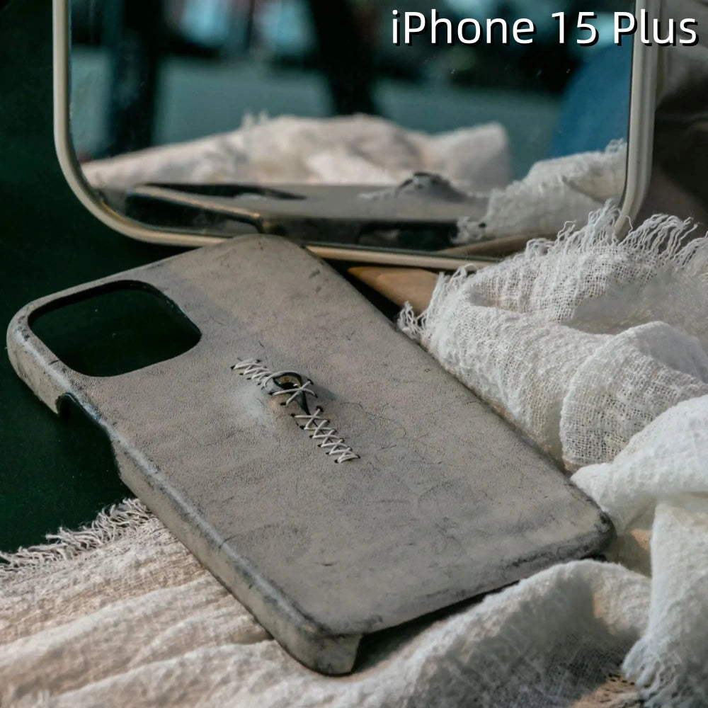 iPhone 15 Plus Leather Case | with 3D Eye Sutures Design