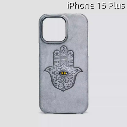 iPhone 15 Plus Leather Case | with 3D Eye and Hand Pattern