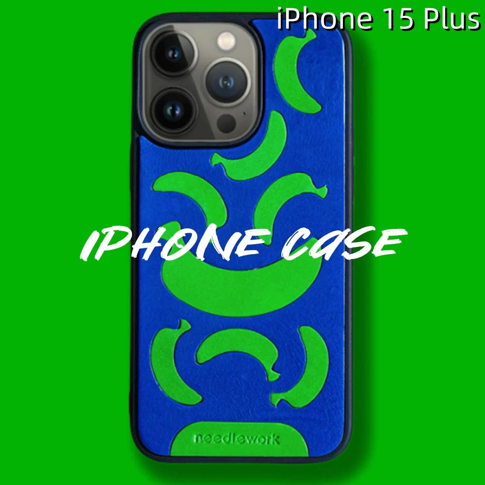 iPhone 15 Plus Leather Case | with Hand Made Banana Design
