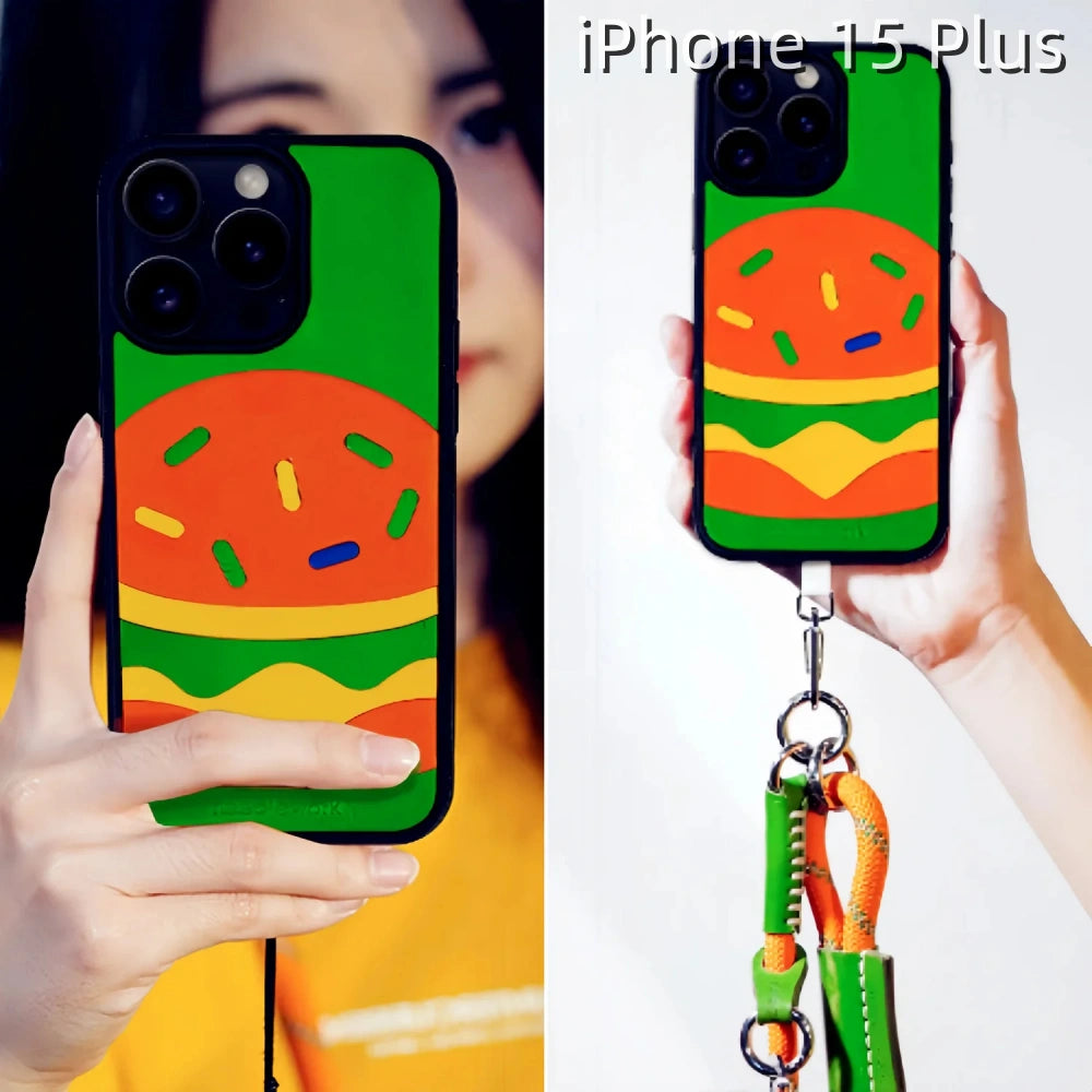 iPhone 15 Plus Leather Case | with Hand Made Hamburger Design