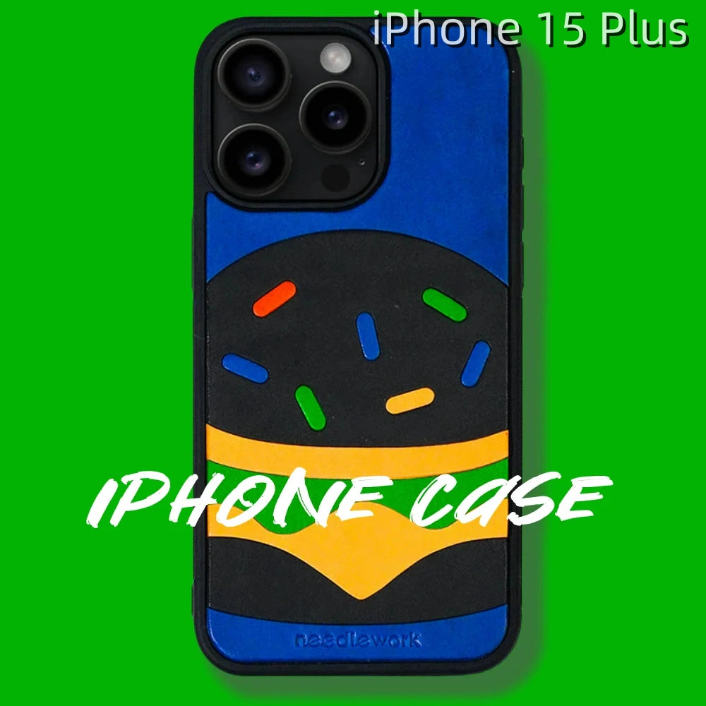 iPhone 15 Plus Leather Case | with Hand Made Hamburger Design