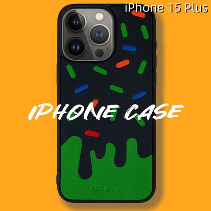 iPhone 15 Plus Leather Case | with Hand Made Ice Cream Design