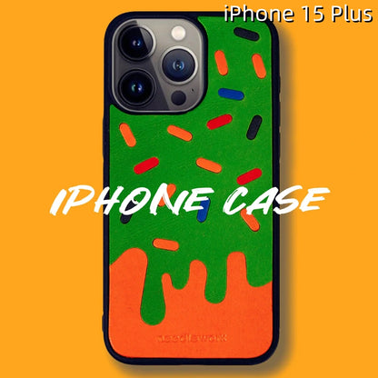 iPhone 15 Plus Leather Case | with Hand Made Ice Cream Design