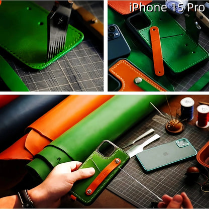 iPhone 15 Pro Leather Case | with Strap and Card Holder