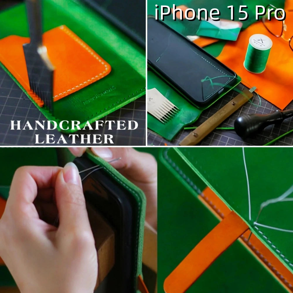 iPhone 15 Pro Leather Max Case | with Strap and Flip Wallet