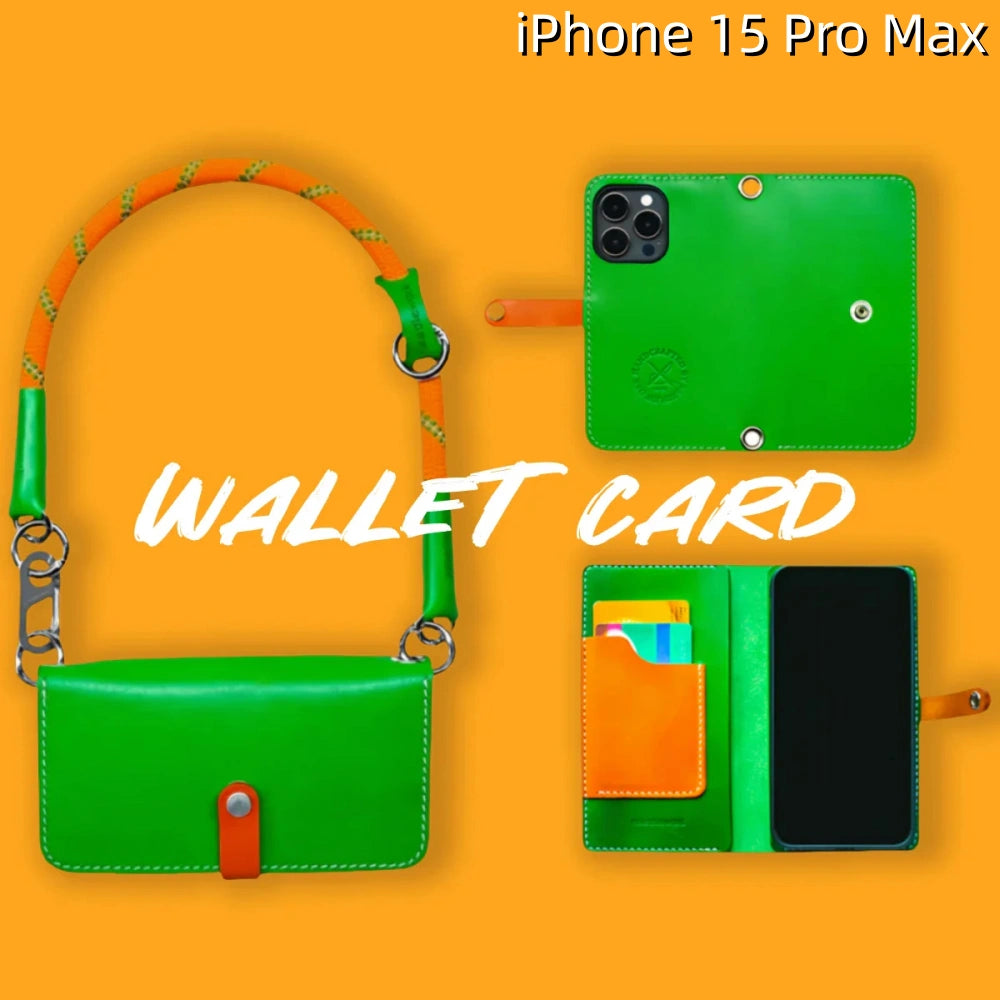 iPhone 15 Pro Max Leather Max Case | with Strap and Flip Wallet
