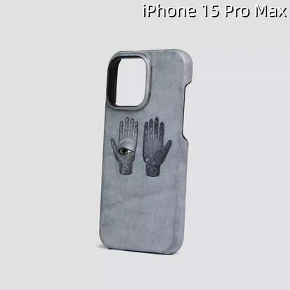 iPhone 15 Pro Max Leather Case | with 3D Eye and Hand Pattern