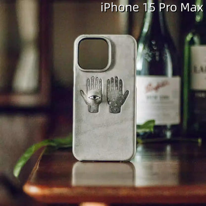 iPhone 15 Pro Max Leather Case | with 3D Eye and Hand Pattern
