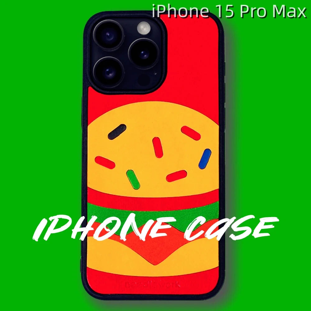 iPhone 15 Pro Max Leather Case | with Hand Made Hamburger Design