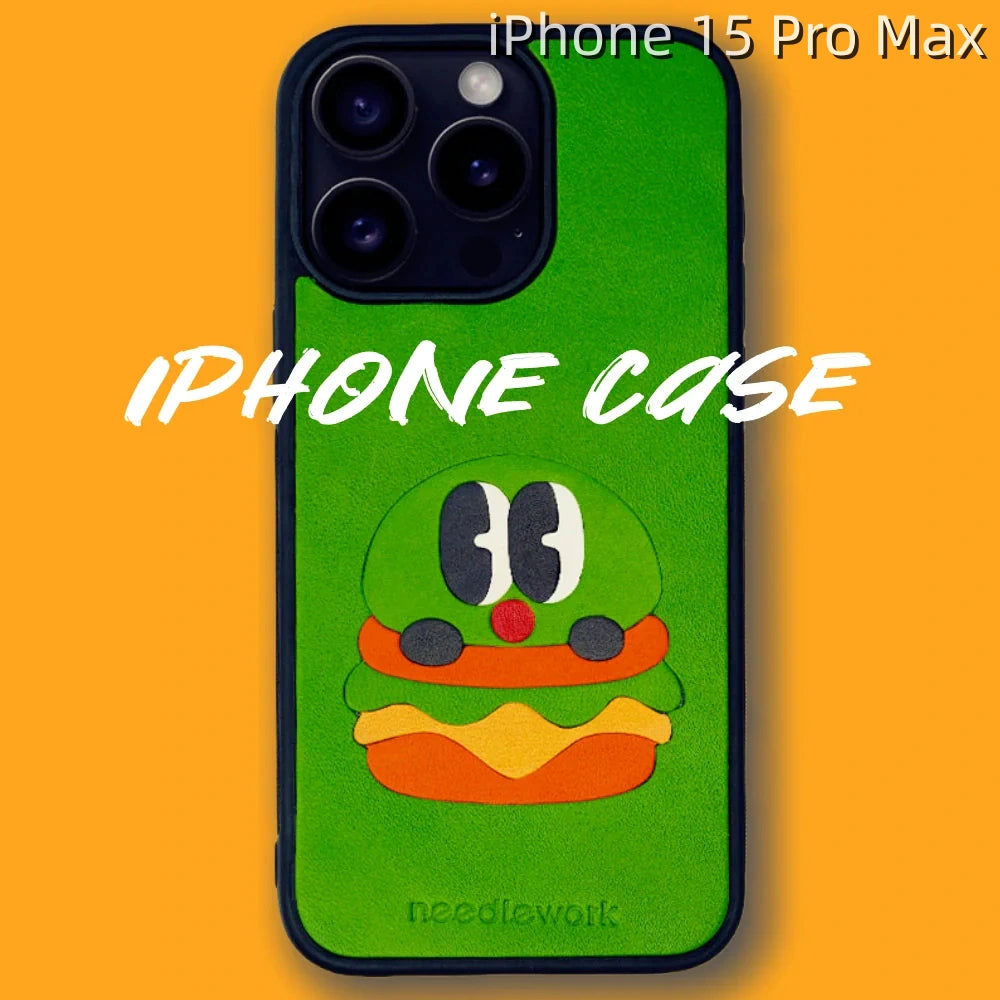 iPhone 15 Pro Max Leather Case | with Hand Made Hamburger Design