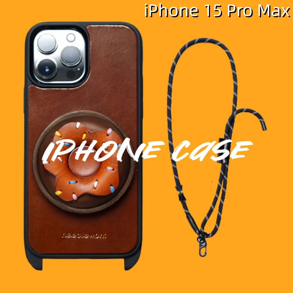 iPhone 15 Pro Max Leather Case | with Strap Crossbody and Donut Design