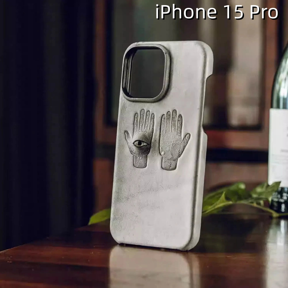 iPhone 15 Pro Leather Case | with 3D Eye and Hand Pattern