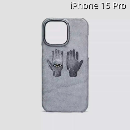 iPhone 15 Pro Leather Case | with 3D Eye and Hand Pattern