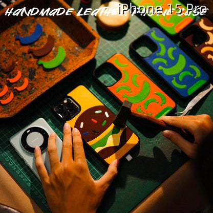iPhone 15 Pro Leather Case | with Hand Made Hamburger Design