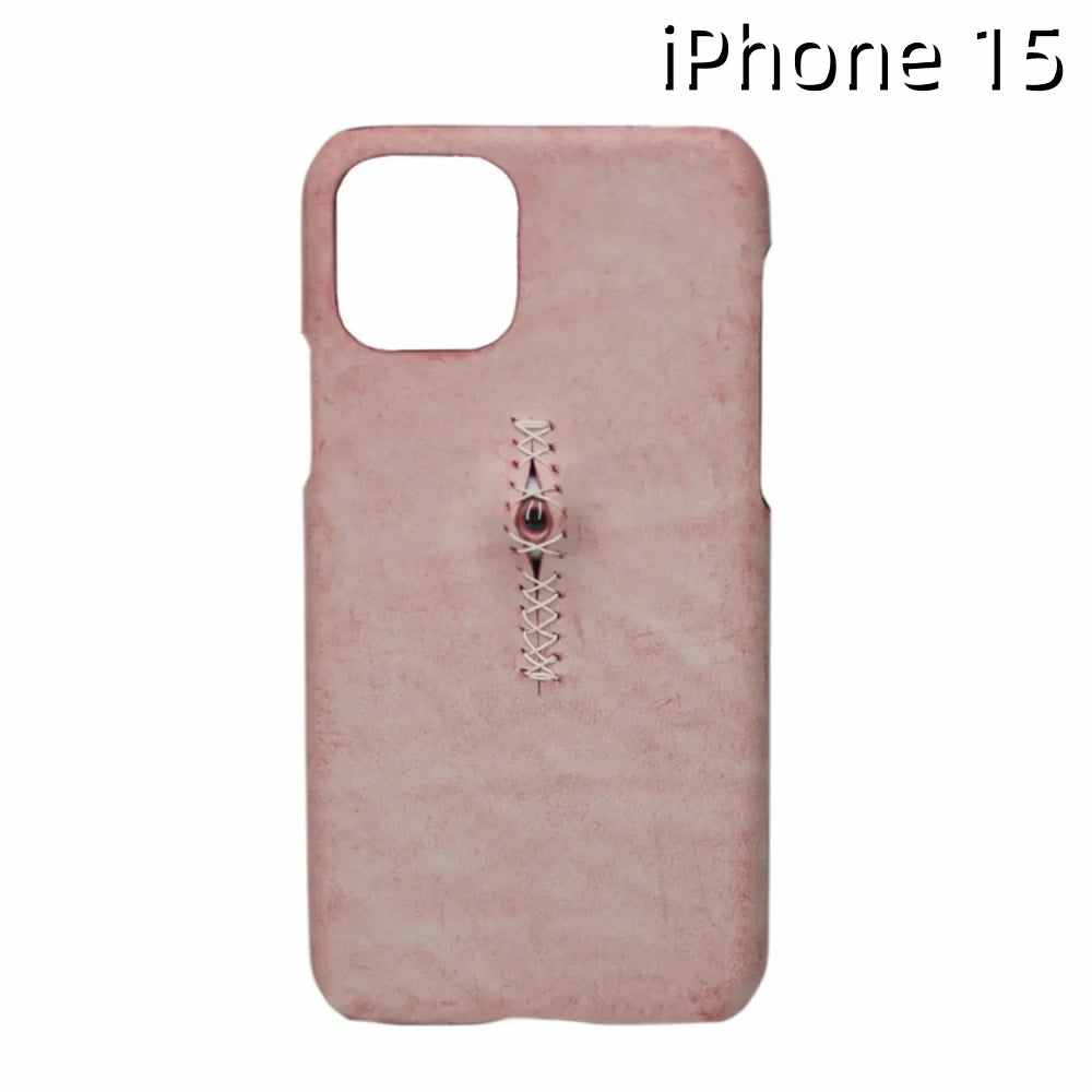 iPhone 15 Leather Case | with 3D Eye Sutures Design