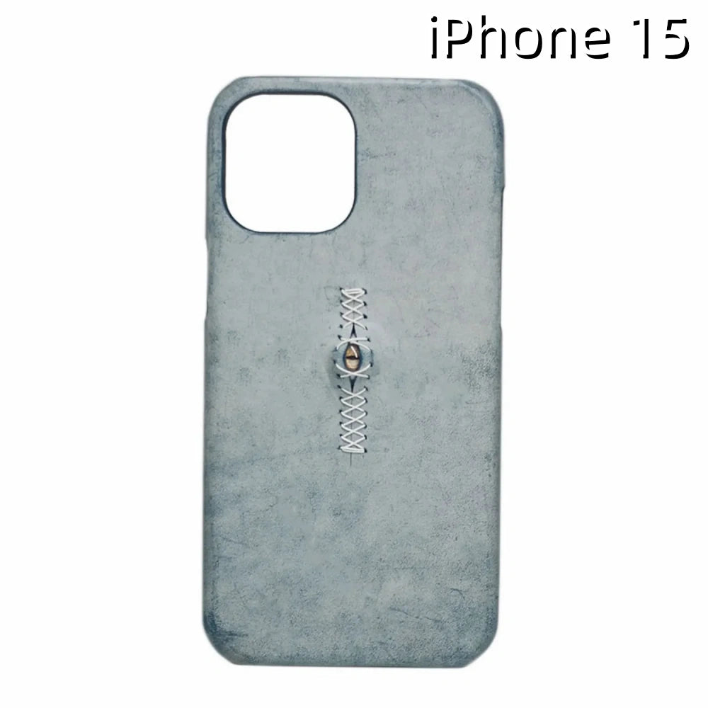iPhone 15 Leather Case | with 3D Eye Sutures Design