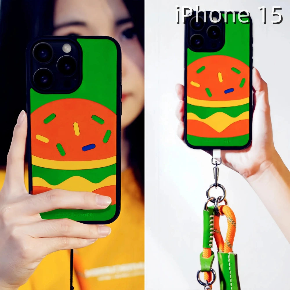 iPhone 15 Leather Case | with Hand Made Hamburger Design