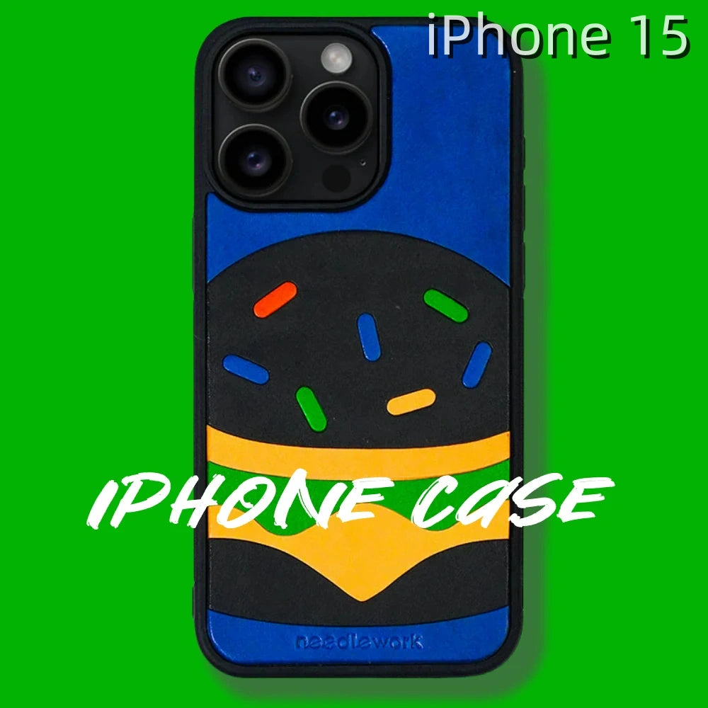 iPhone 15 Leather Case | with Hand Made Hamburger Design