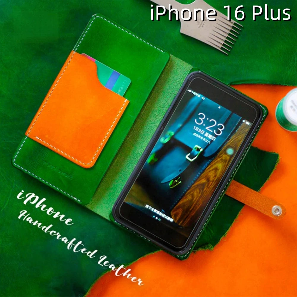 iPhone 16 Plus Leather Case | with Removable Strap and Flip Wallet