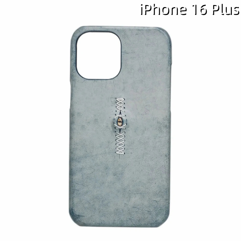 iPhone 16 Plus Leather Case | with 3D Eye Sutures Design