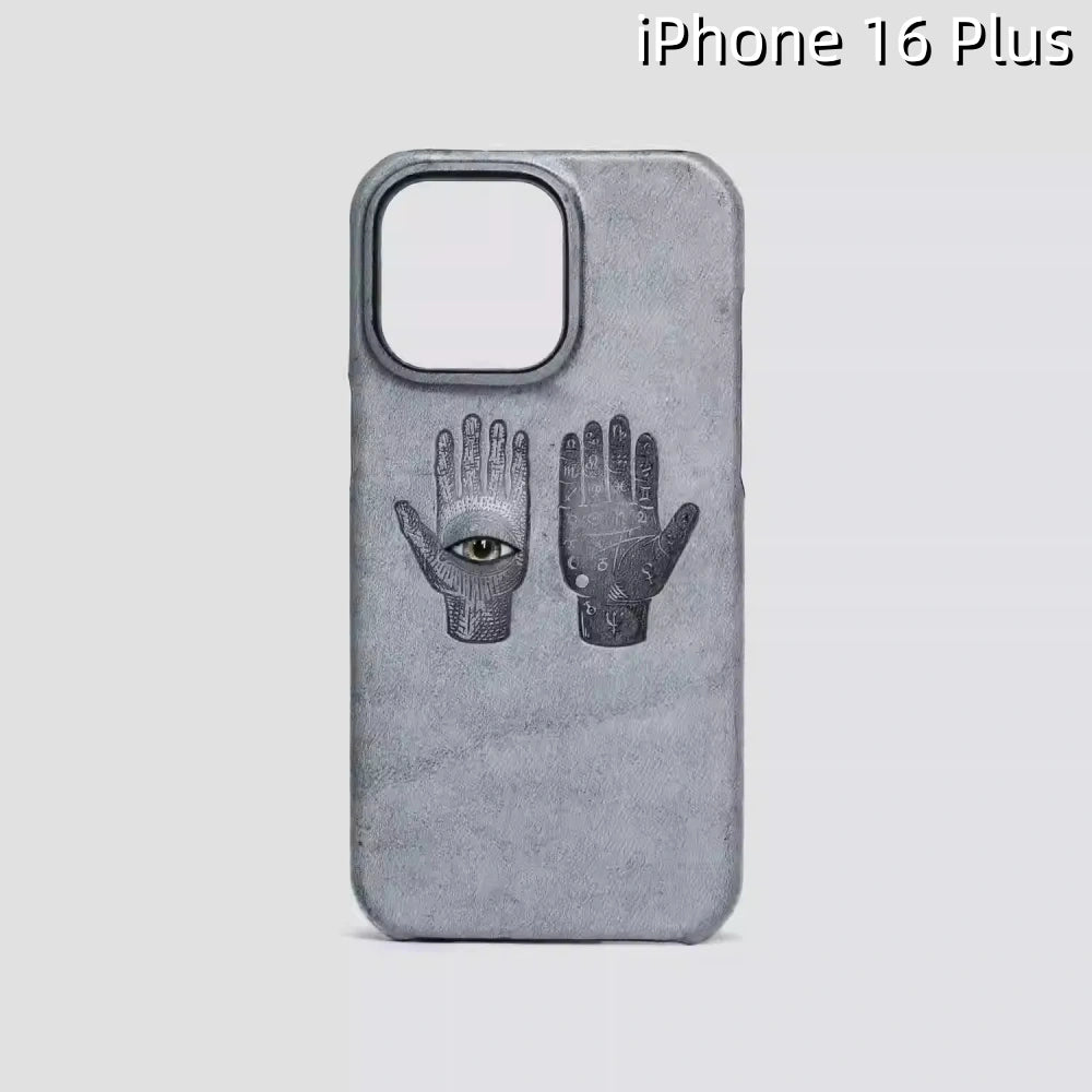 iPhone 16 Plus Leather Case | with 3D Eye and Hand Pattern