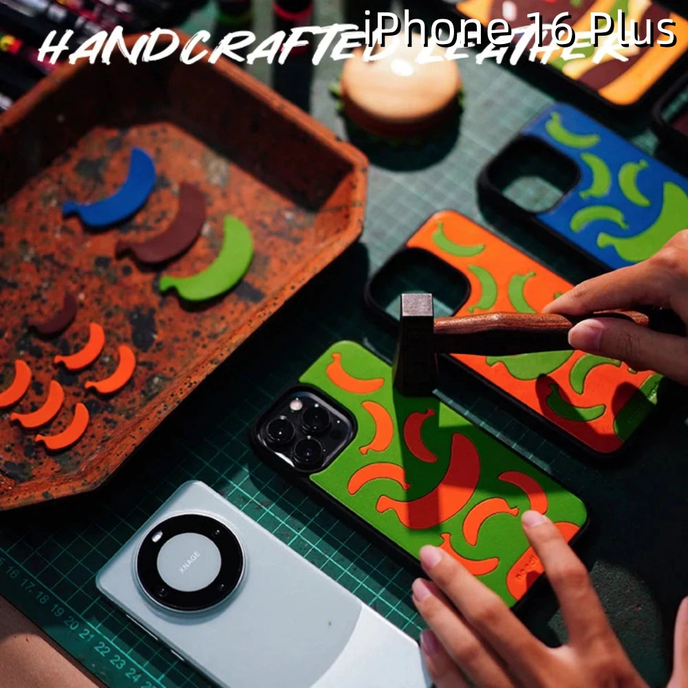 iPhone 16 Plus Leather Case | with Hand Made Banana Design