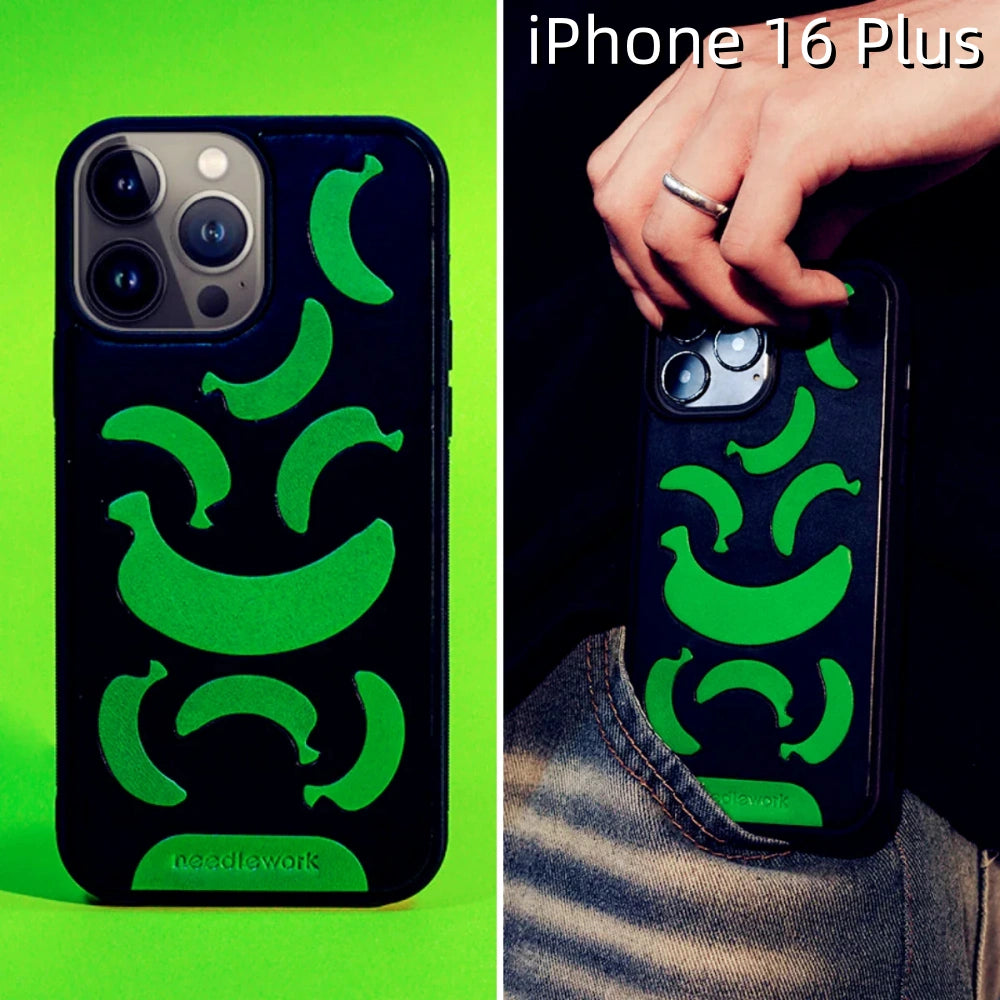 iPhone 16 Plus Leather Case | with Hand Made Banana Design