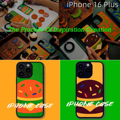 iPhone 16 Plus Leather Case | with Hand Made Hamburger Design