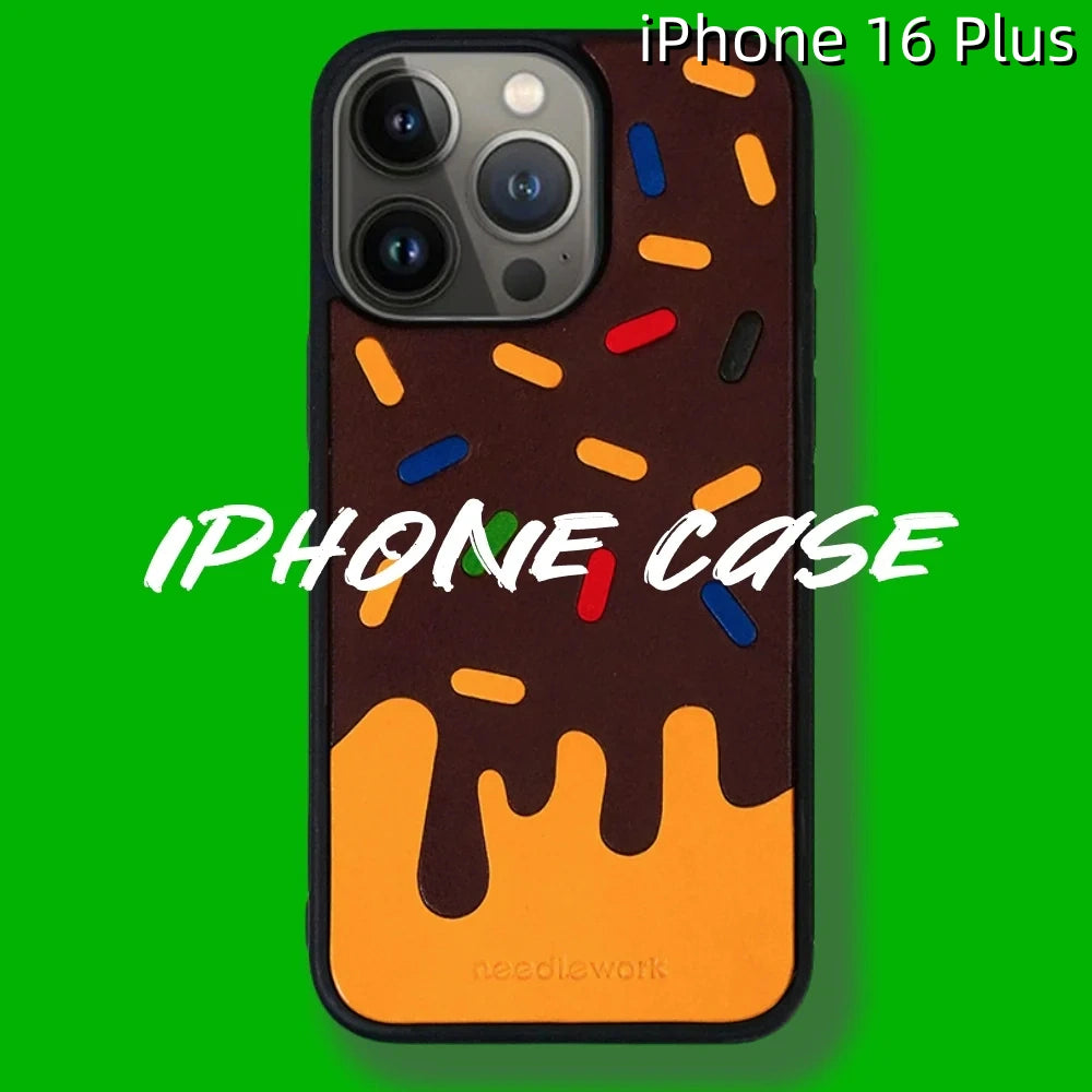 iPhone 16 Plus Leather Case | with Hand Made Ice Cream Design