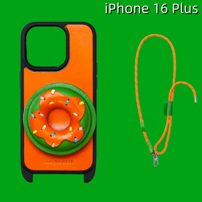 iPhone 16 Plus Leather Case | with Strap Crossbody and Donut Design