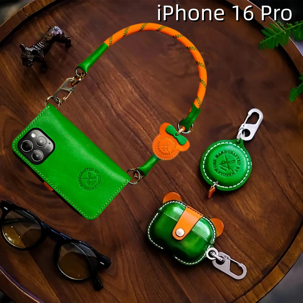 iPhone 16 Pro Leather Case | with Strap and Flip Wallet