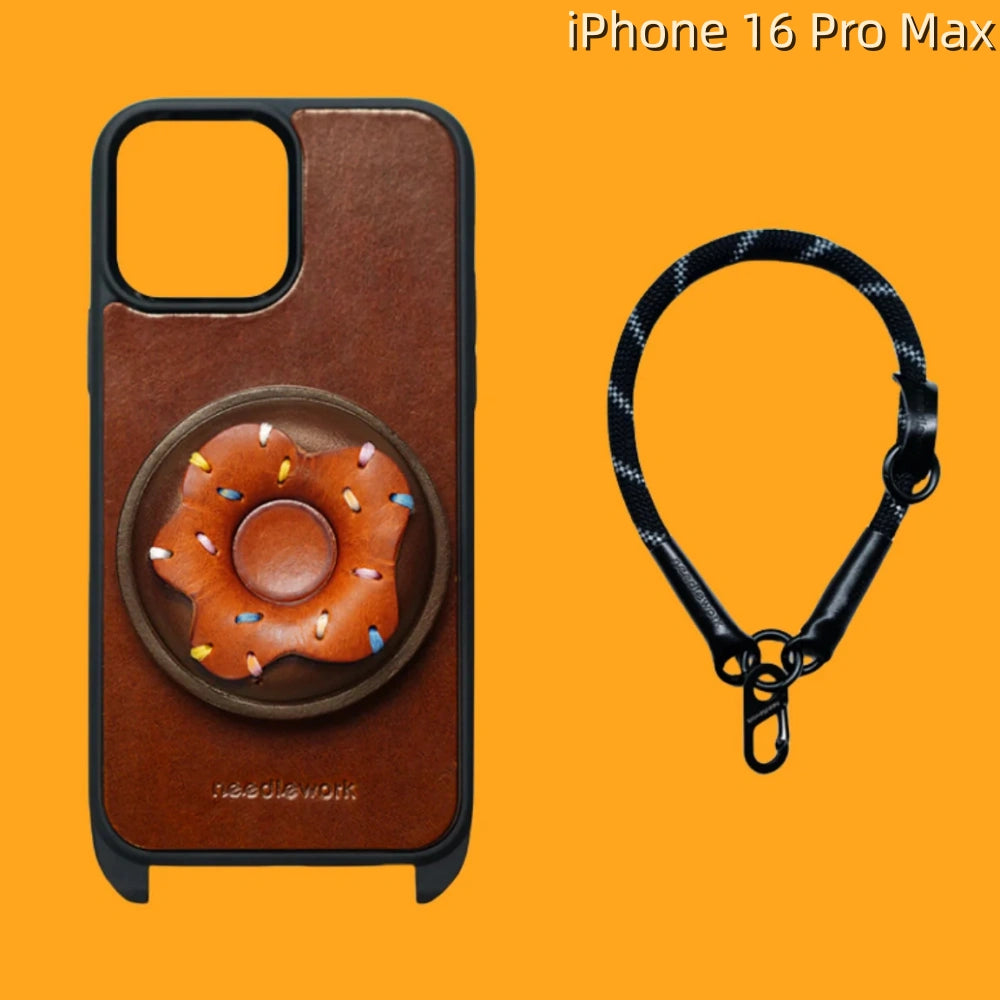 iPhone 16 Pro Max Leather Case | with Handle Strap and Donut Design