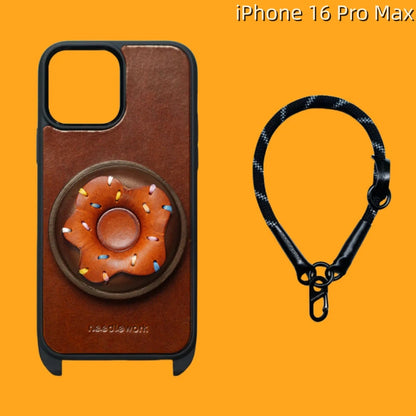iPhone 16 Pro Max Leather Case | with Handle Strap and Donut Design