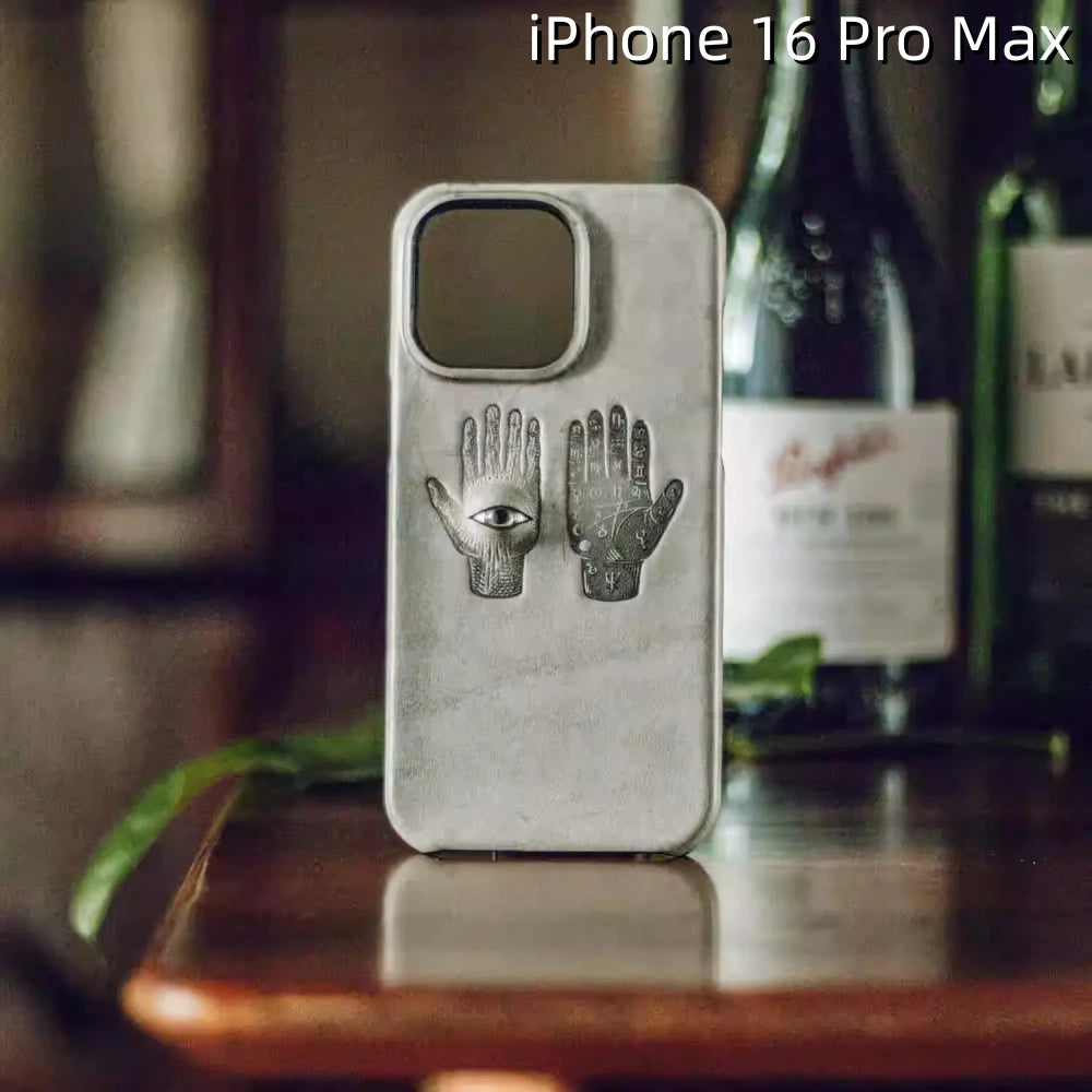 iPhone 16 Pro Max Leather Case | with 3D Eye and Hand Pattern