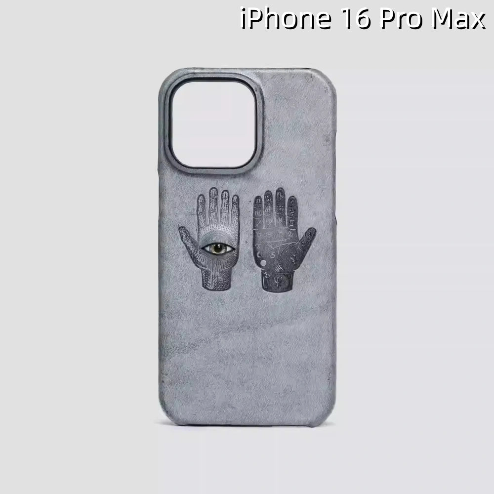 iPhone 16 Pro Max Leather Case | with 3D Eye and Hand Pattern
